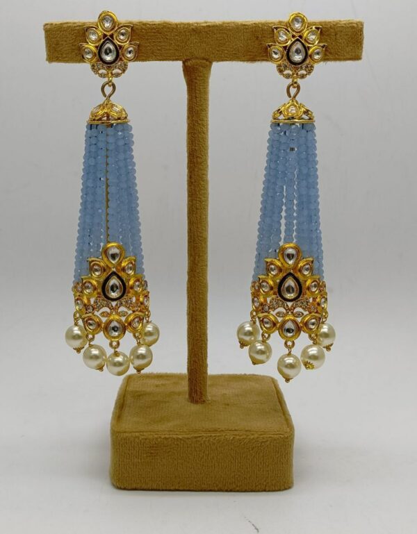 Mosannite Kundan Statement Earrings in Aqua Blue Color