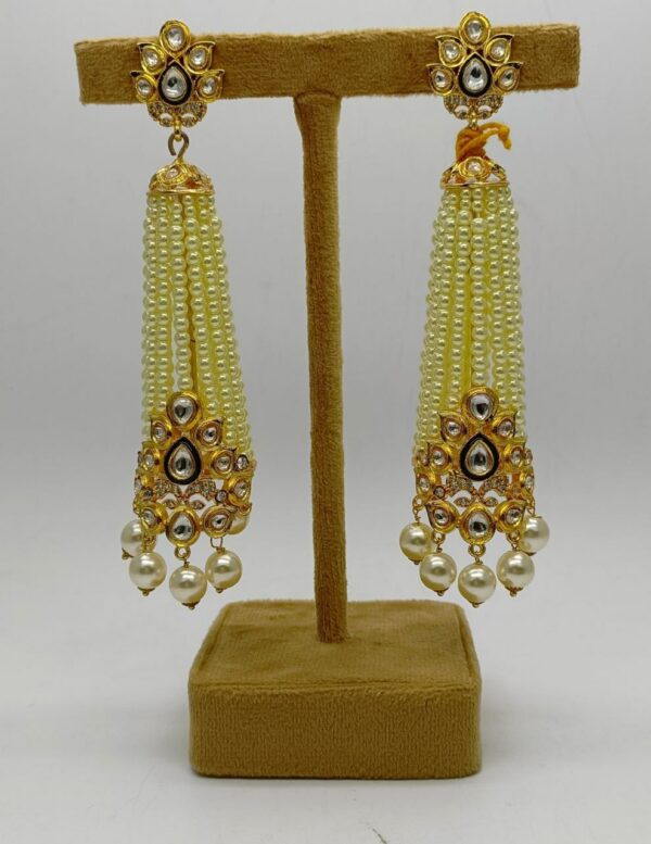 Mosannite Kundan Statement Earrings in Ivory Pearls