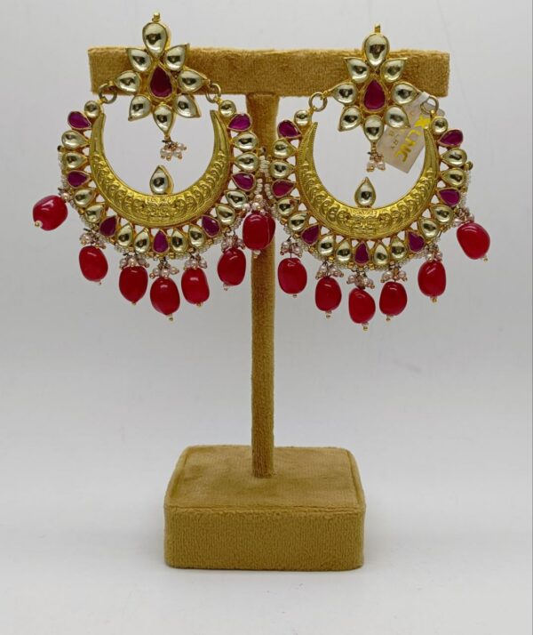 Pachi Kundan Chand Bali Earrings in Ruby Color