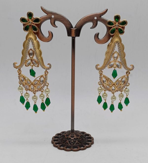 Uncut Mosannite Kundan Earrings in Green Color