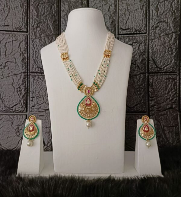 Uncut Mosannite Kundan Long Set with Real Pearls